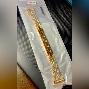 Gold-Toned Chunky Statement Watch with Polished Finish- Versa/Versa2 Watchband